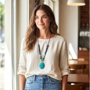 J. Jill Jade Pendant Blue Floral Cloisonne Bead Sodalite Stone Cord Adjustable